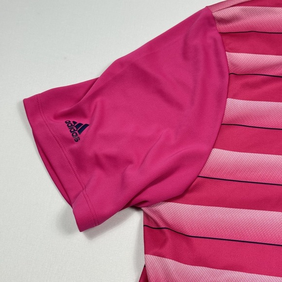 Adidas Polo Golf Shirt Polyester Short Sleeve Striped Pink Men's Large - Picture 4 of 10